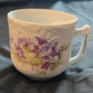 Vintage Porcelain Mustache Cup with Violet Flowers and Gold Guilding